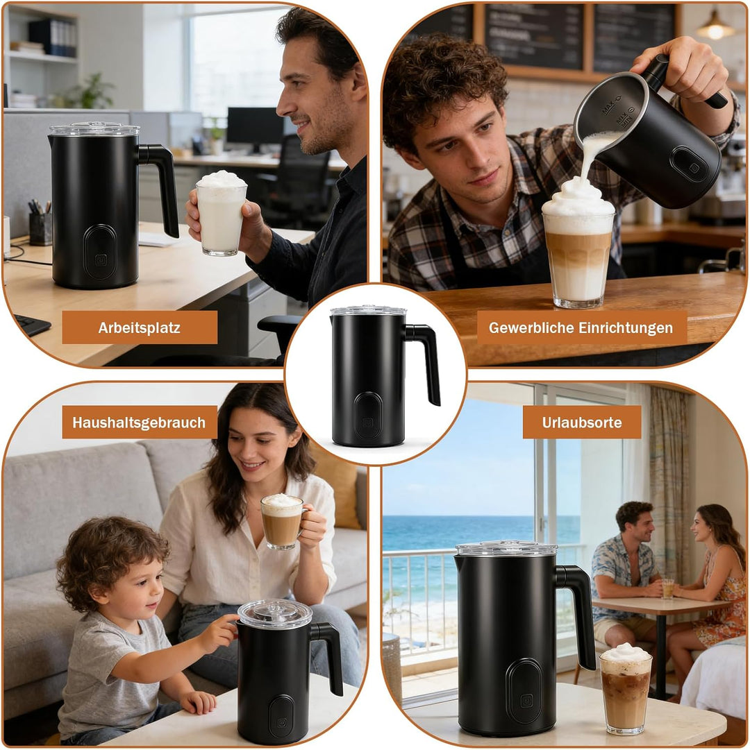 Milchaufschäumer Elektrisch, 4-in-1 Automatische Milchschäumer, 350 ml Milchwärmer für Heissen und K