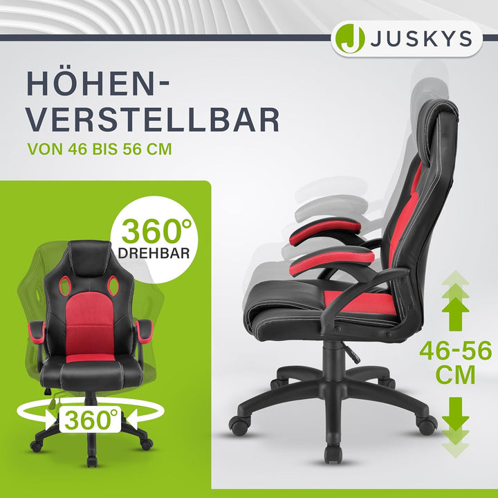 Juskys Racing Schreibtischstuhl Montreal ergonomisch höhenverstellbar & gepolstert 120 kg belastbar