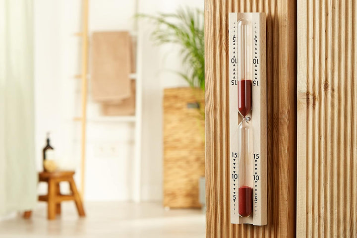 TFA Dostmann Sauna Sanduhr, 40.1001, Laufzeit 15 Minuten, aus Buche, hitzebeständig, Sauna-Zubehör,