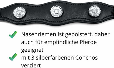 AMKA Barock Hackamore Glücksrad Edelstahl weich gepolstert mit Blumenmotiv Conchos am Nasenband, wei