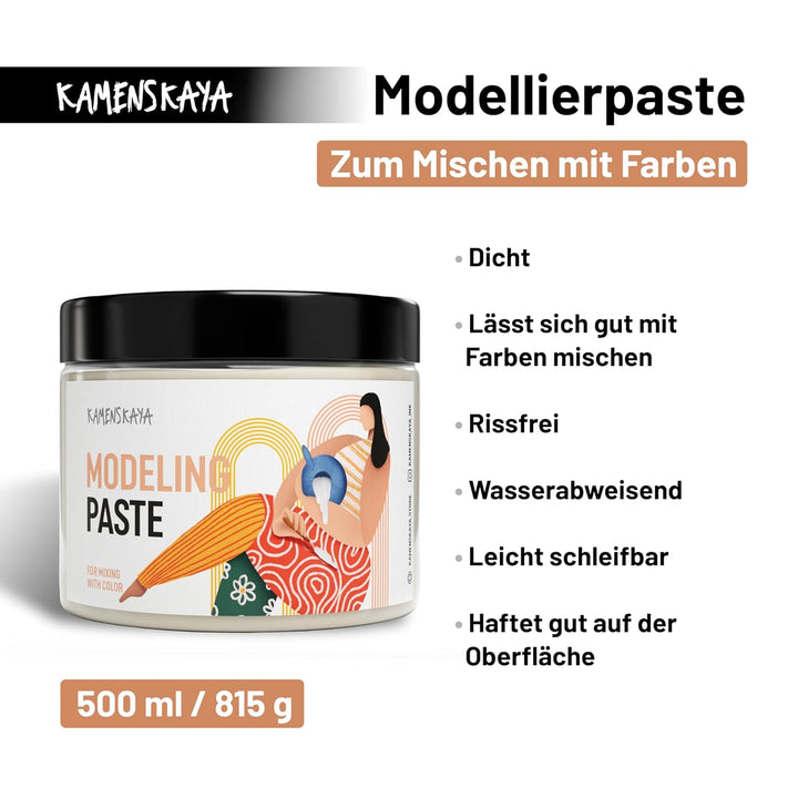 KAMENSKAYA Strukturpaste für Acrylmalerei, 500 ml (815 g) Fein Elfenbein 500 ml, Fein Elfenbein 500