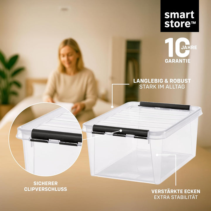 SmartStore ﻿aufbewahrungsbox mit deckel, 14 l, 4er-Pack, verstärkt, gross, transparent, für Lebensmi