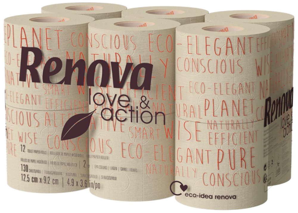 Renova Toilettenpapier Love &amp; Action, beiger Paket 9 x 12 rollos-: 108 12 stück (9er Pack), 12 stück