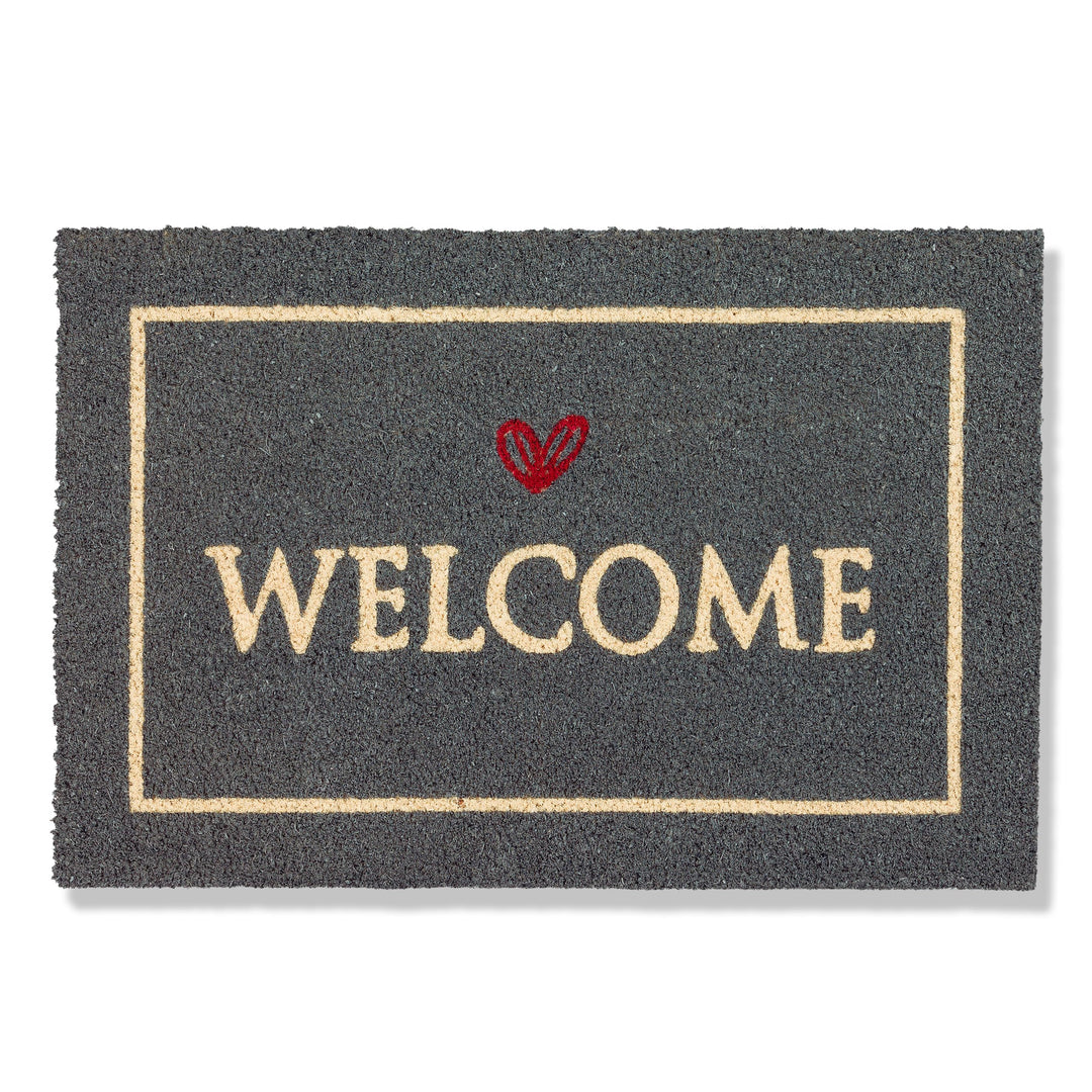 Astra Fussmatte innen grau Welcome 40 x 60 cm - rutschfeste Kokosmatte - Strapazierfähiger Schmutzfa