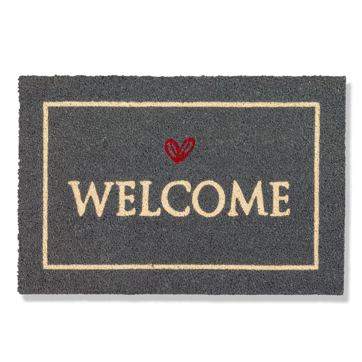Astra Fussmatte innen grau Welcome 40 x 60 cm - rutschfeste Kokosmatte - Strapazierfähiger Schmutzfa