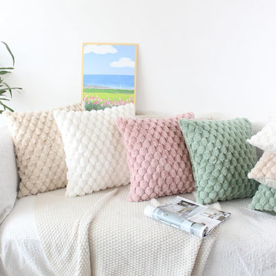 NIULAA Flauschig Kissenbezug 45x45 Beige 2er Set Plüsch Deko Kissenbezüge Weich Gestreift Kissenhüll