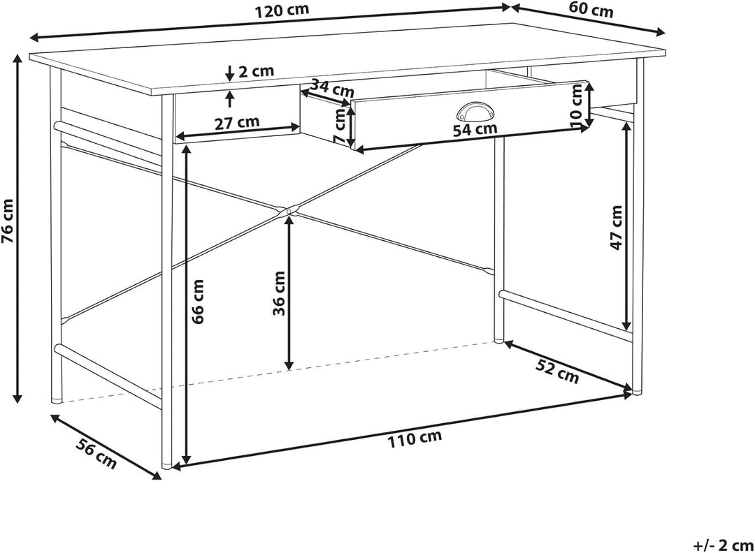 Schreibtisch dunkler Holzfarbton Stahlgestell mit Schublade 120x60 cm Casco