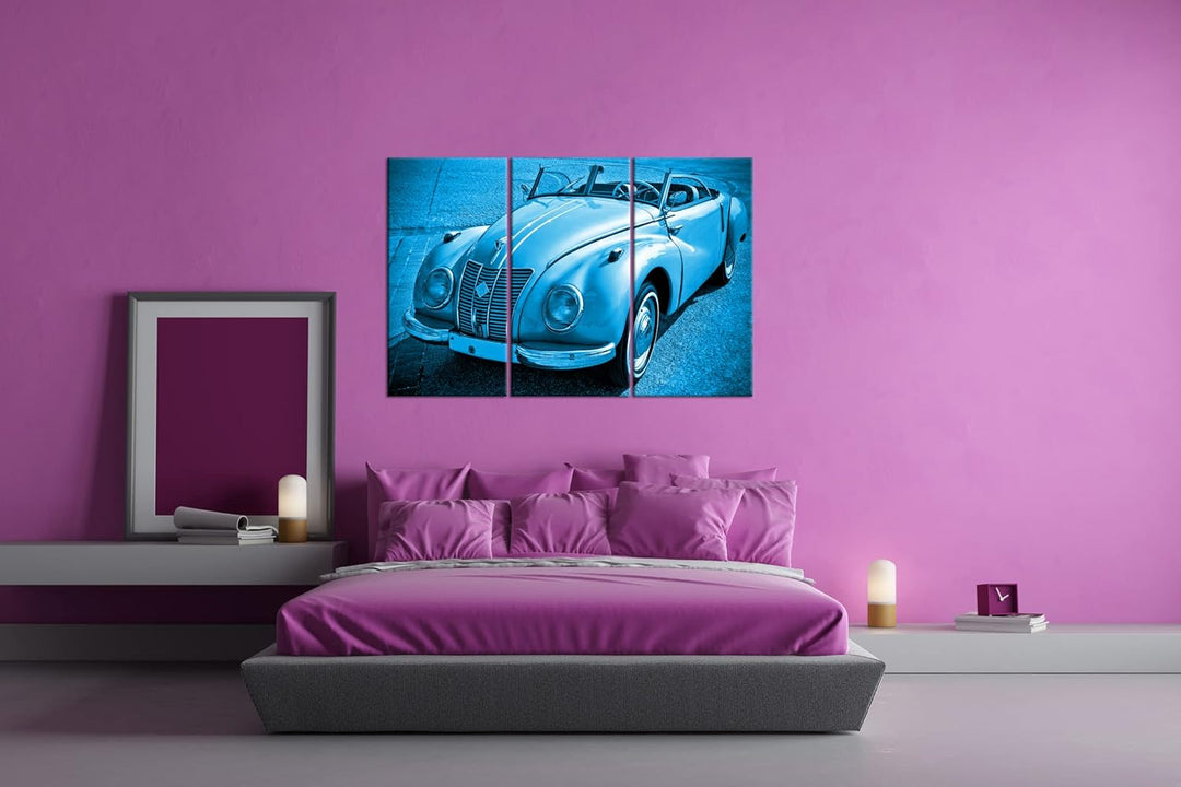 deyoli Alter Oldtimer klassiker Format 120x80 3Teilig Effekt: Monocrome Blau als Leinwandbild, Motiv