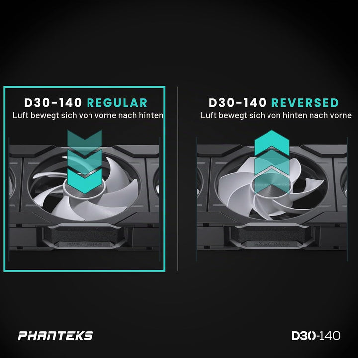 Phanteks D30 PWM Regular Airflow, D-RGB Lüfter - 140mm, schwarz