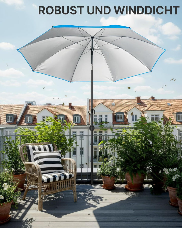 4smile Strandschirm SunnyJoy, Ø 180 cm Blau - UPF 50+ Sonnenschirm Strand, Sonnenschirm Balkon - Str