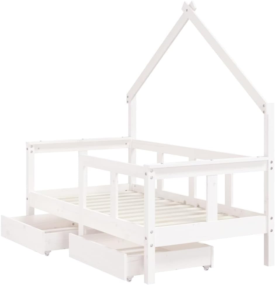 Festnight Hausbett 70x140 cm mit Schubladen ohne Matratze, Kinderbett mit Schubladen, Kinder Haus Be