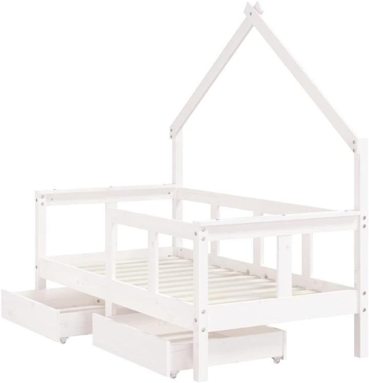 Festnight Hausbett 70x140 cm mit Schubladen ohne Matratze, Kinderbett mit Schubladen, Kinder Haus Be