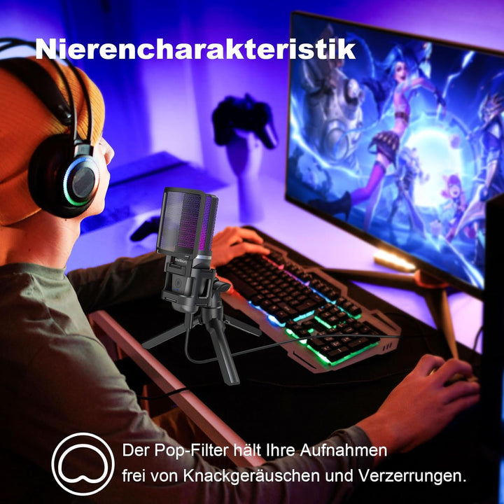 zealsound Gaming USB Mikrofon PC, für Streaming Podcast Studio, für PS4 PS5 Mac Handy, mit Typ-C Ada