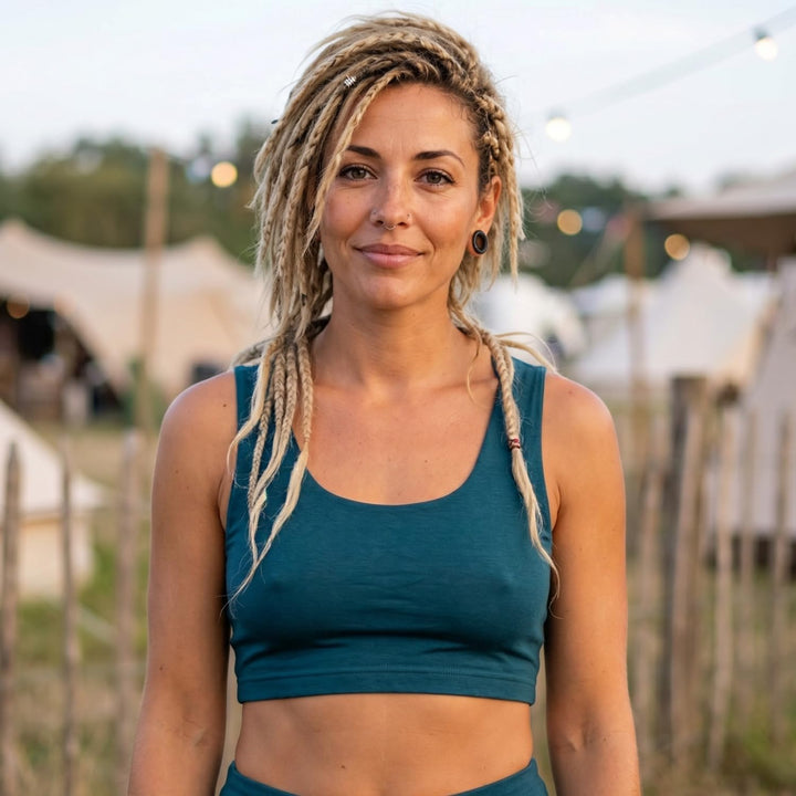 GURU SHOP Goa Psytrance Bikini Top, Boho Top, Pixi Yoga Top, Damen 80B Petrol, 80B Petrol