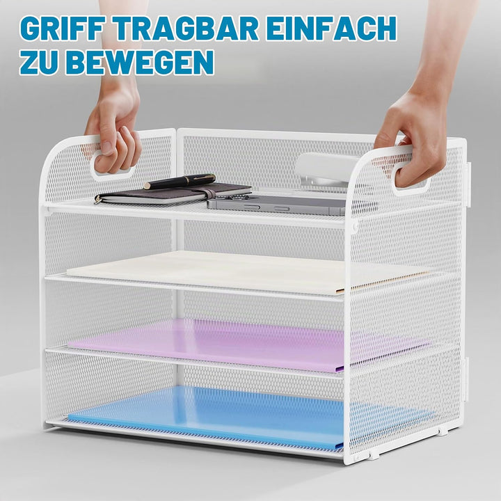 Marbrasse Schreibtisch Ablagen Organizer,4-Stufige Brief Papier Ablage mit Griff,Metall Gitter Desig