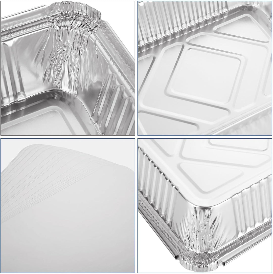 MIVIDE 50 Stück Grill Aluschalen mit Deckel, 1000ml Alu Grillschalen, Einwegschalen aus Aluminium fü