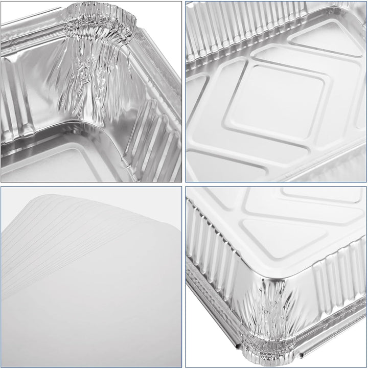 MIVIDE 50 Stück Grill Aluschalen mit Deckel, 1000ml Alu Grillschalen, Einwegschalen aus Aluminium fü
