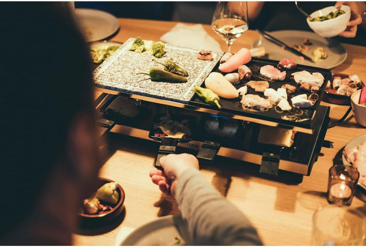 SEVERIN Raclette-Grill mit Naturgrillstein und Grillplatte, Raclette mit antihaftbeschichteter Grill