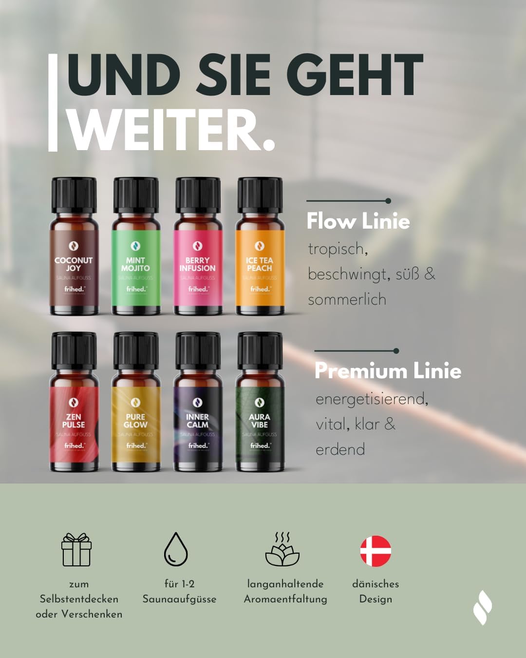 frihed.® Saunaaufguss Duftreise Probierpaket - Hochkonzentrierte Öle - 16x verschiedene Düfte - Gesc