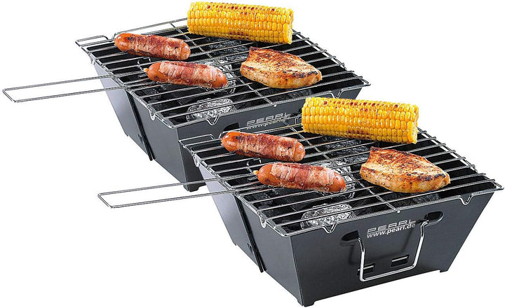 PEARL Klappgrill: 2er-Set flach zusammenklappbare Kohle-Grills, Grillfläche je ca. 24,5 (Minigrill,