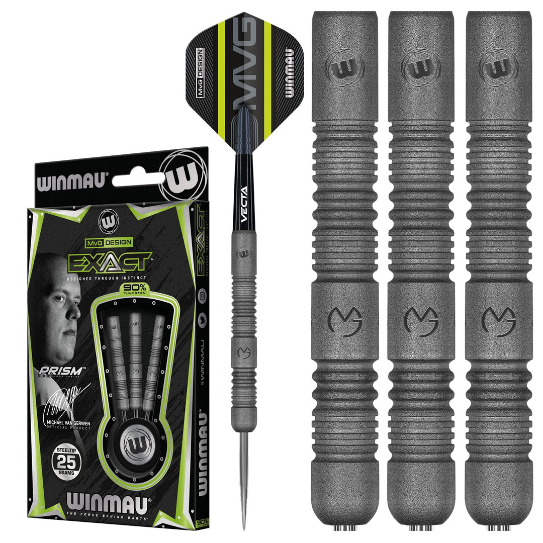 WINMAU Michael Van Gerwen MvG Exact Tungsten Darts Set with Flights and Stems (Shafts) 25 g, 25 g