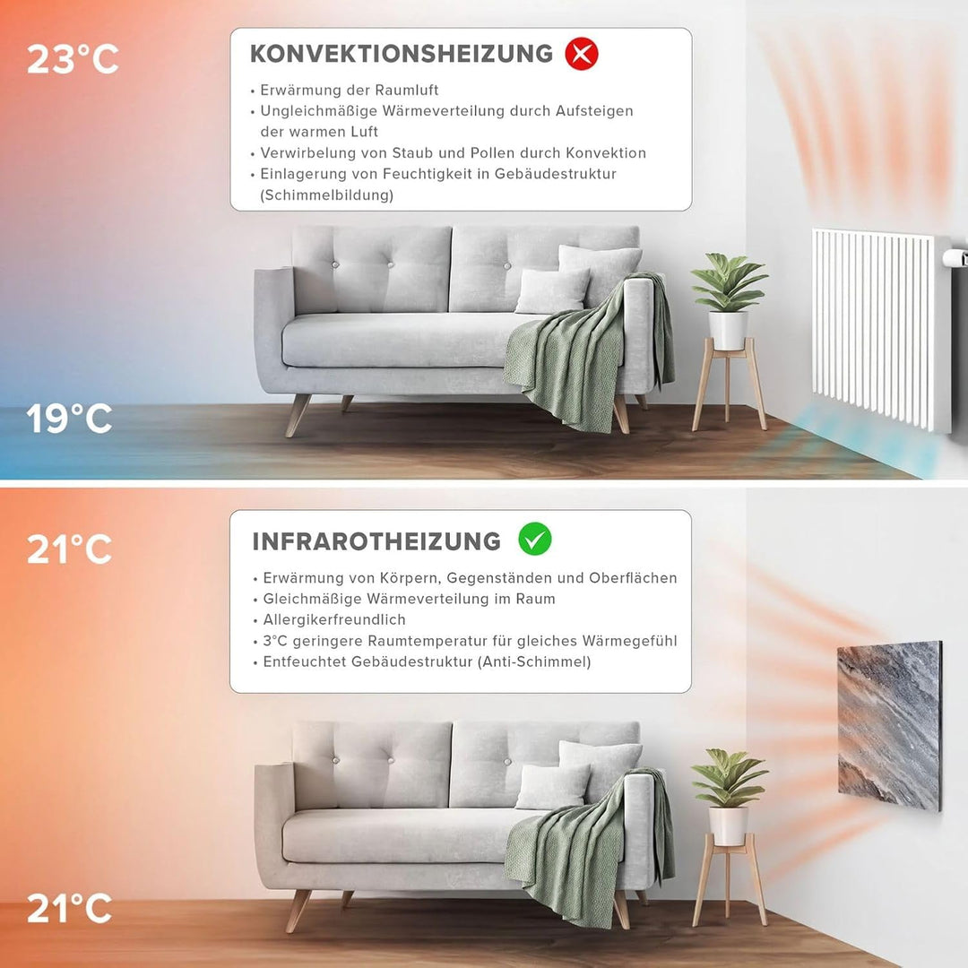 Marwona Naturstein Infrarotheizung mit Digitalthermostat I Qarama 800 W I Energiesparende Marmor Inf
