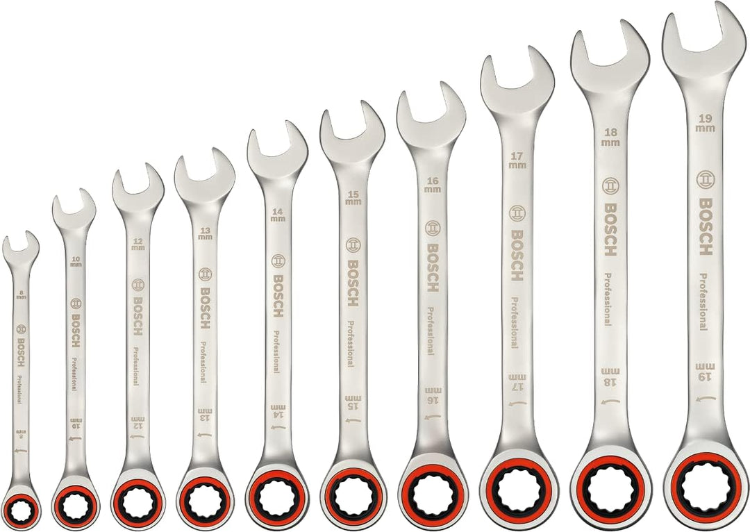 Bosch Professional Ratschenschlüsselsatz, 10-teilig (Grössen inkl. 8, 10, 12, 13, 14, 15, 16, 17, 18
