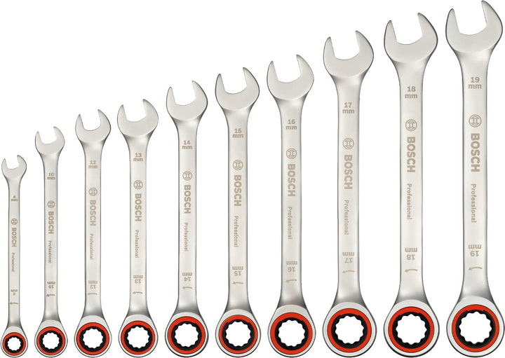Bosch Professional Ratschenschlüsselsatz, 10-teilig (Grössen inkl. 8, 10, 12, 13, 14, 15, 16, 17, 18