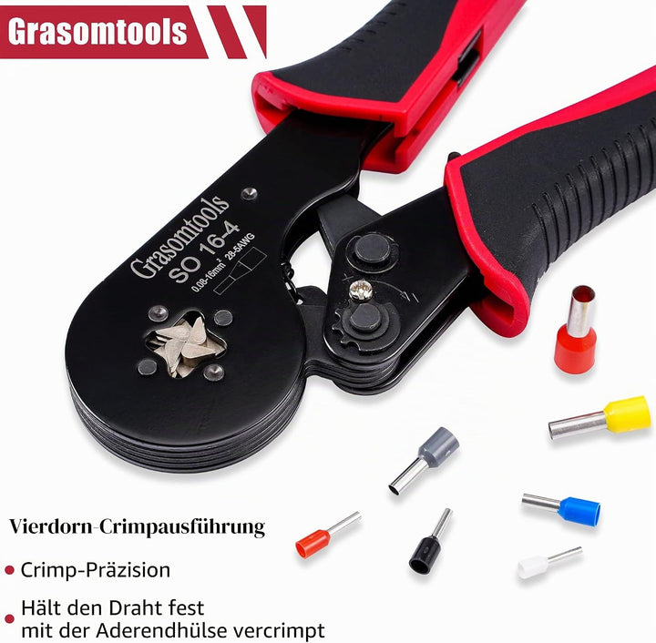 Aderendhülsen-Crimpzange, 0,08-16mm²/AWG 28-5 Crimpwerkzeuge, Draht-Crimpzange, selbsteinrastende Ra
