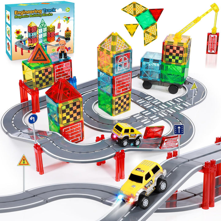 Magnetische Bausteine – 75 Pcs Ingenieurwesen Rennwagen-Bausatz, Spielzeug ab 2 3 4 5 6 Jahre Junge