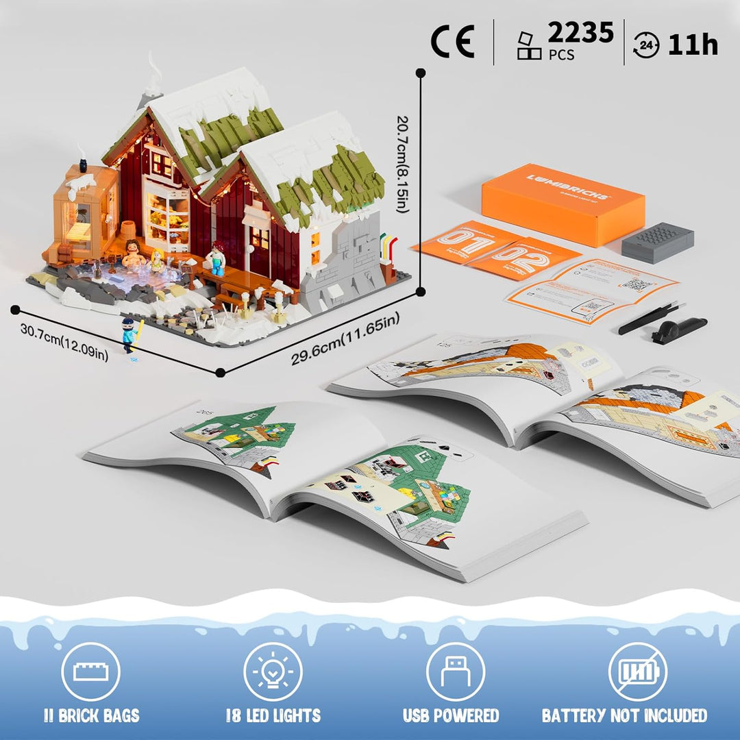 Lumibricks Island SPA-Hütte mit LED – 2235 Teile Winterbeleuchtung Nordisches Grasdach-Haus Set mit