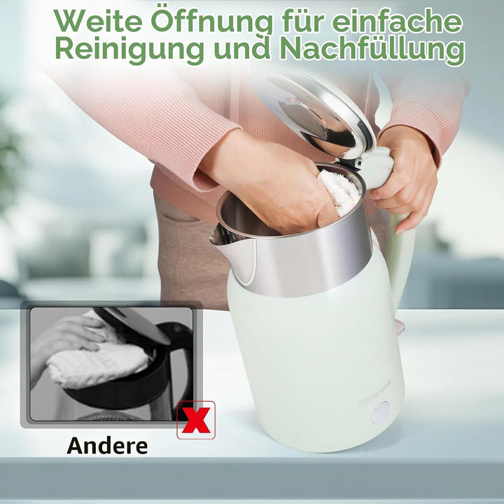 Wasserkocher Edelstahl mit 1.8 Liter,2200 Watt Schnellkochend Elektrischer Wasserkocher BPA Frei,Dop
