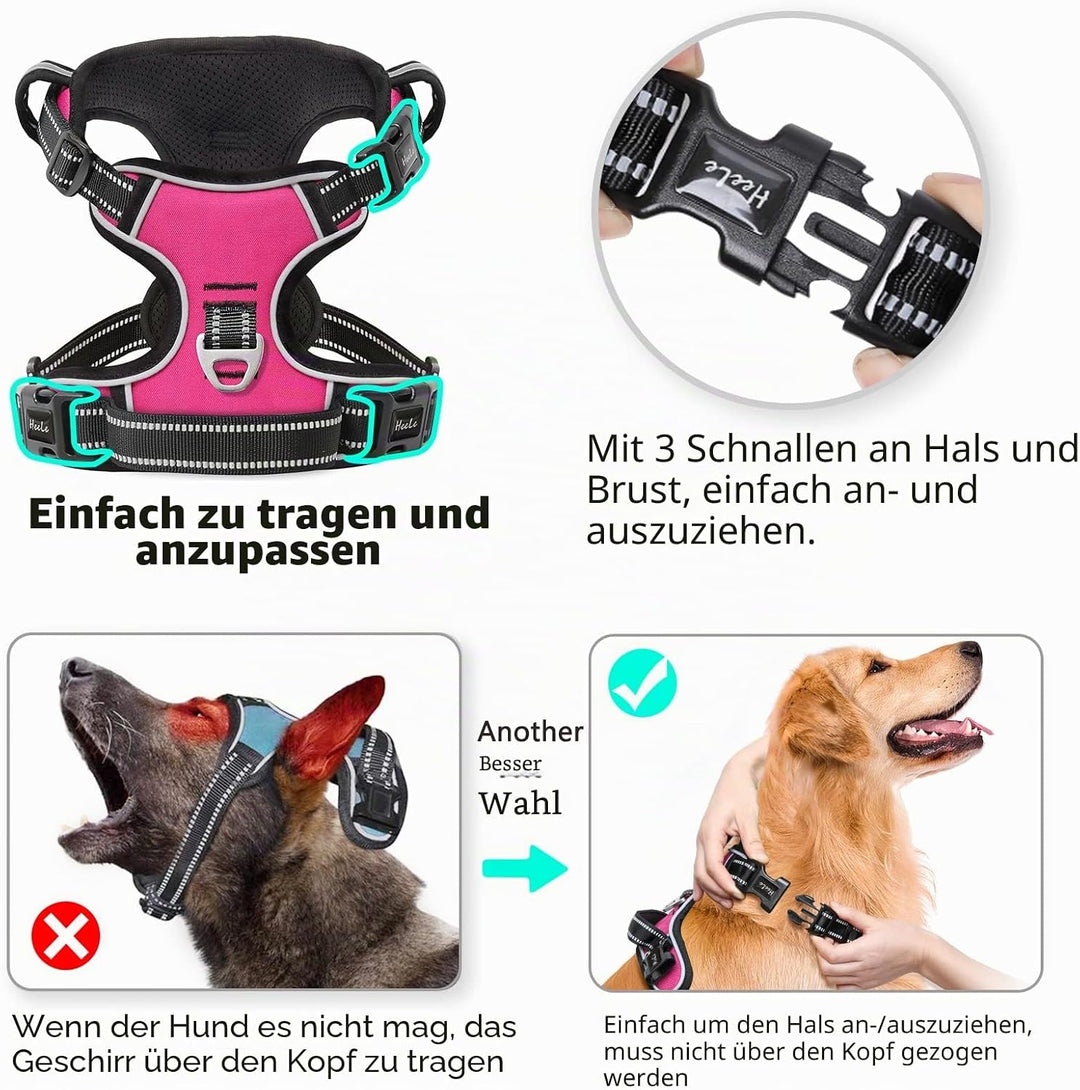 HEELE Hundegeschirr ohne Zug, Brustgeschirr für grosse Hund, einstellbares reflektierendes Hunde Ges