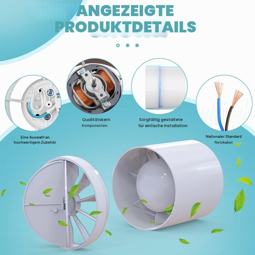 WingFly Rohrventilator 100mm Abluftventilator, mit Rückstauklappe und EU-Stecker, Rauchabzug Kanalve