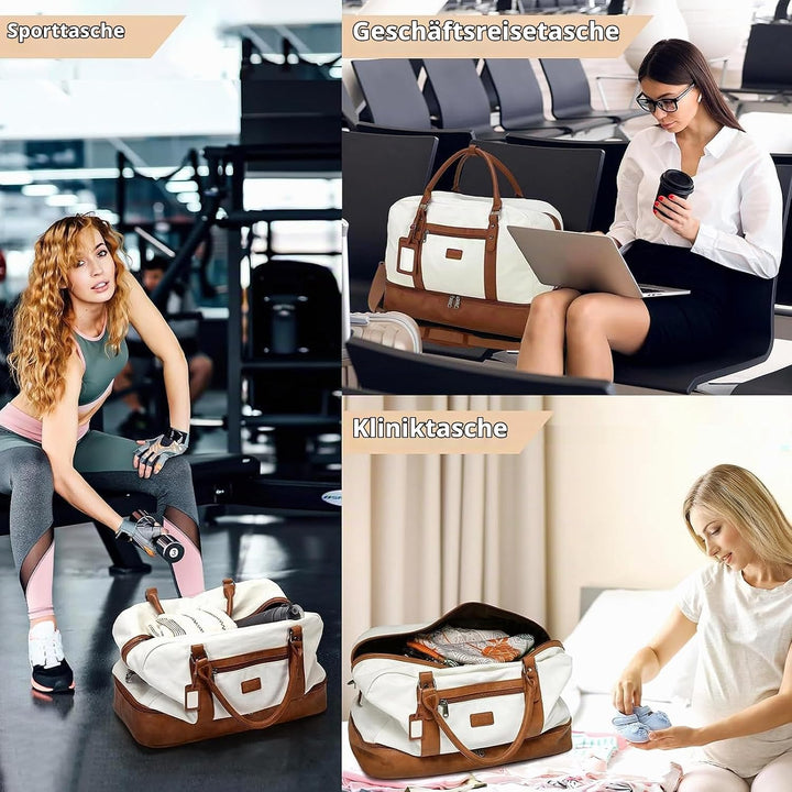 Wogarl Weekender Taschen für Damen, grosse Segeltuch-Übernachtungstasche, Reisetasche, Handgepäck, S