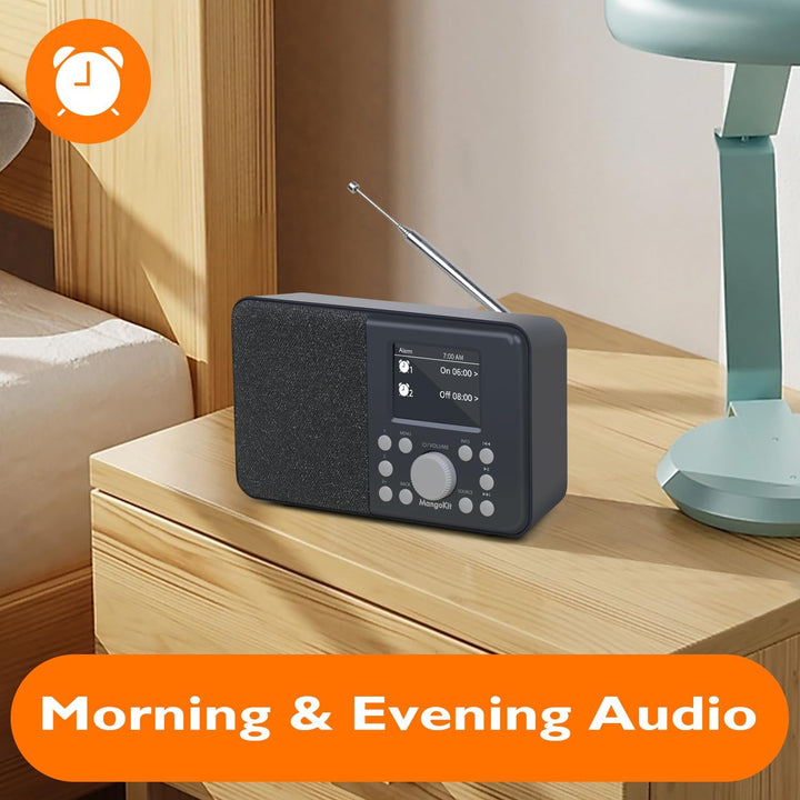 MangoKit MD3 DAB/DAB+ und UKW tragbares Digitalradio, Bluetooth-Lautsprecher, Kopfhörer, 40 voreinge