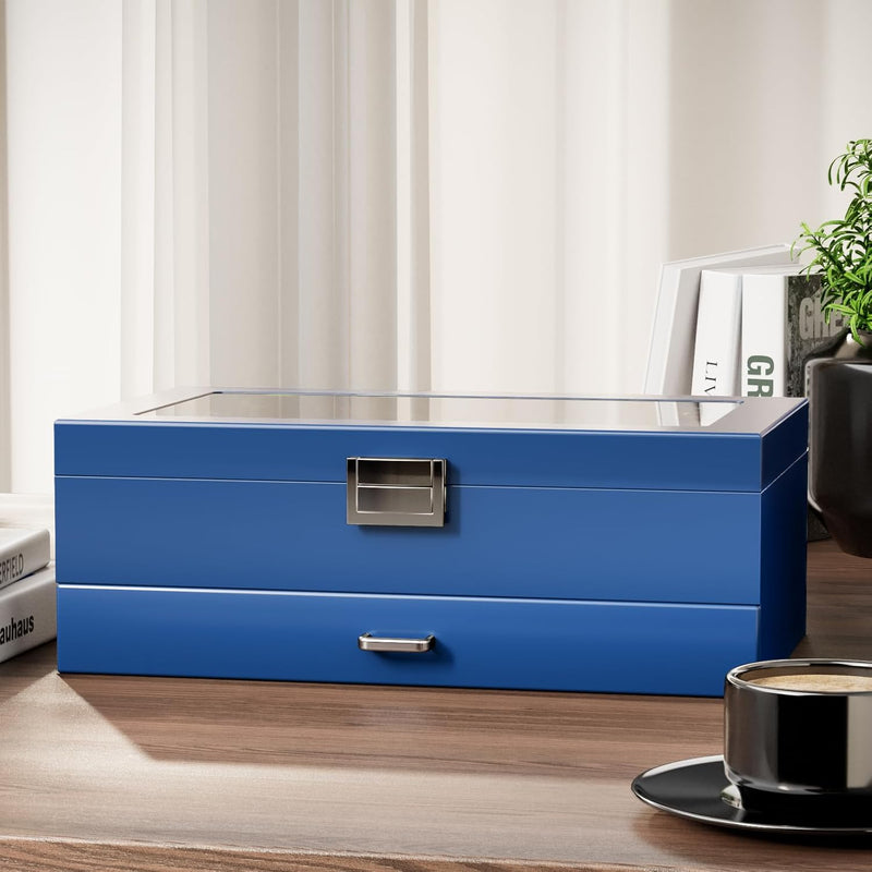 ProCase Uhrenbox aus Holz mit 6 Fächern, Uhren und Sonnenbrillen Aufbewahrung mit 2 Ebenen, Schmuckk