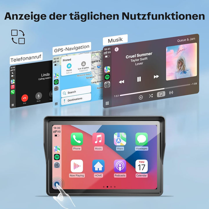 WonVon Pro 5 Zoll Motorrad CarPlay GPS-Navigationssystem mit Apple CarPlay & Android Auto | Tragbare
