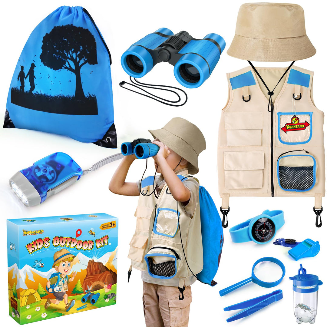 YOPINSAND Forscherset für Kinder, Exploration Spielzeug mit Weste, Hut, Rucksack und Kindern Ferngla