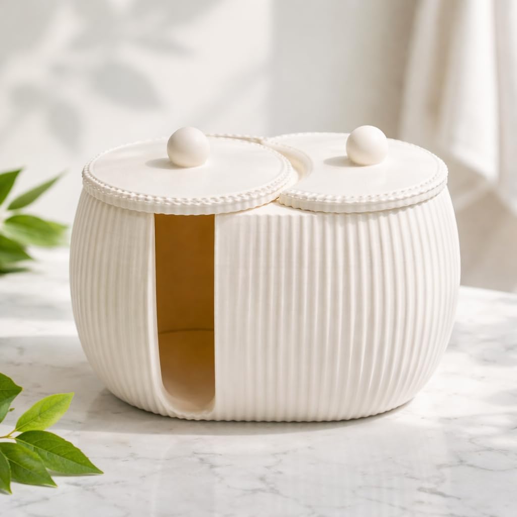 Generisch Yin‑Yang Badezimmer Organizer – Aufbewahrung für Wattepads & Wattestäbchen, Modernes 3D‑De
