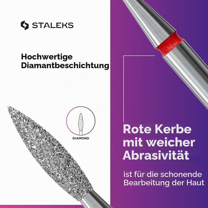 Staleks Pro - Diamant bit - flamme (roter ring) I aufsatz für nagelfräzer I bits für apparative mani
