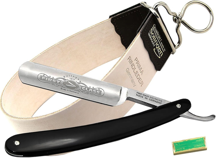 Rasiermesser Solingen Set mit Abziehleder und Paste Made in Germany - Premium Rasier-Set für Herren