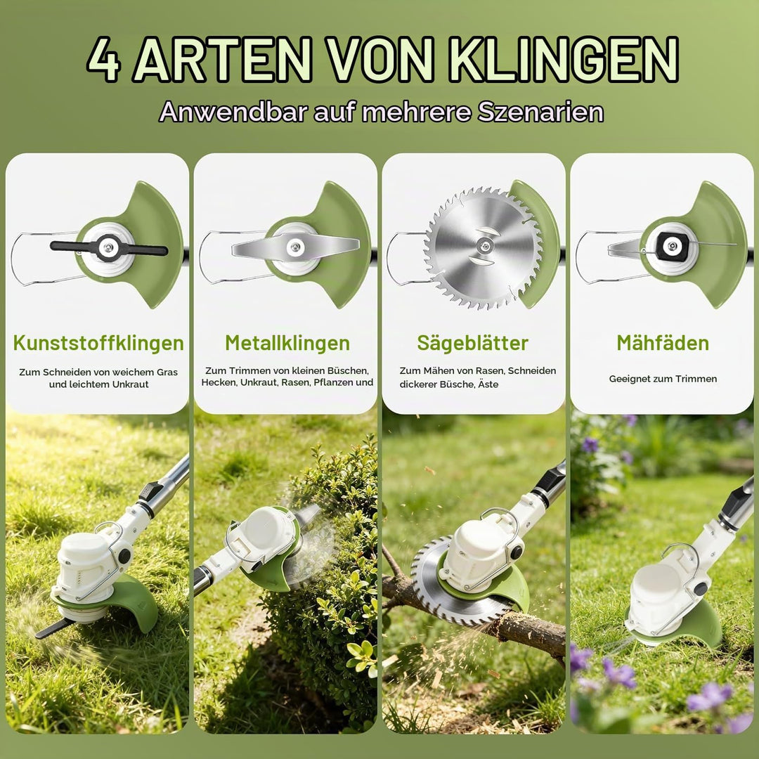Akku Rasentrimmer mit Rädern,kabelloser Garten Freischneider