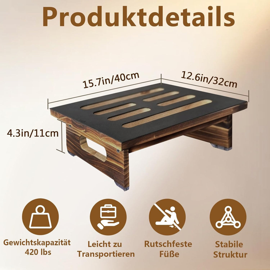 Holz-Tritthocker für Erwachsene & Senioren, 4.3" Fussbank Holz mit Rutschfester Gummiauflage,Bis 420