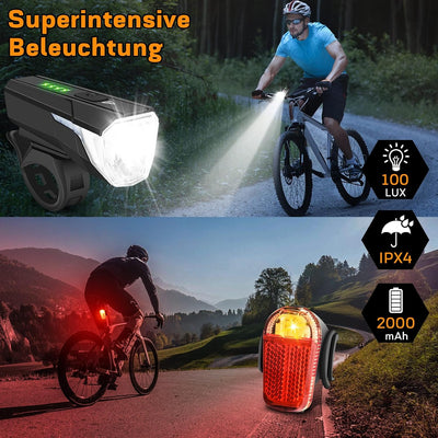 Gindoly LED Fahrradlicht Set, 100 LUX Fahrradlicht,2000mAH USB Aufladbar Fahrrad Licht, IPX4 Wasserd