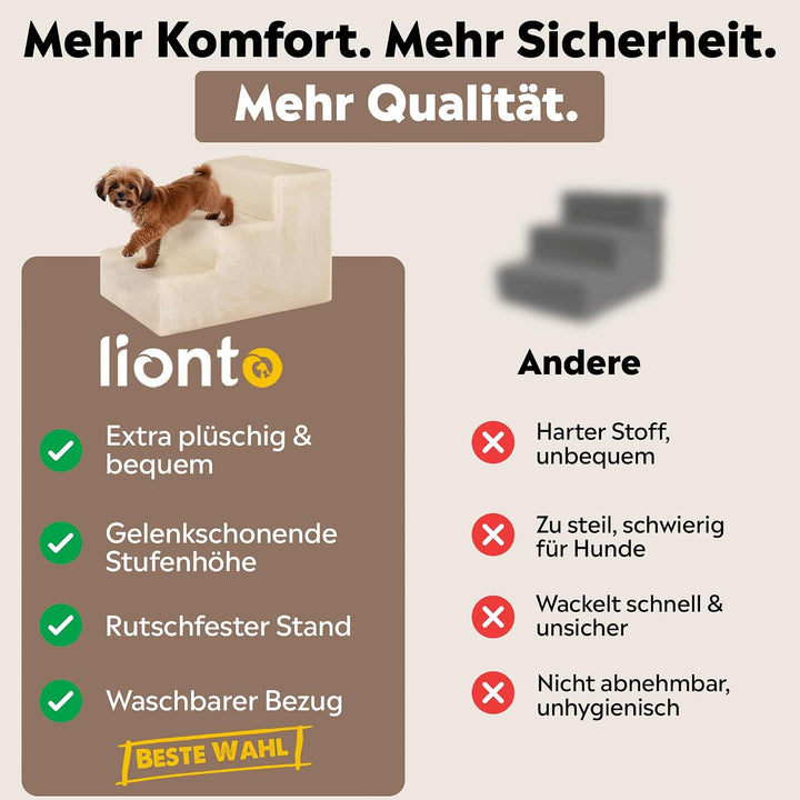 lionto Haustiertreppe Katzentreppe Hundetreppe mit Plüschbezug Farbe Beige Treppe, Beige