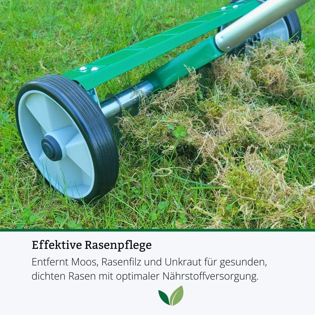 Rekord Handvertikutierer (Stahl) Arbeitsbreite 32 cm mit Aluminiumstiel (180 cm) Rasenlüfter, Moosen