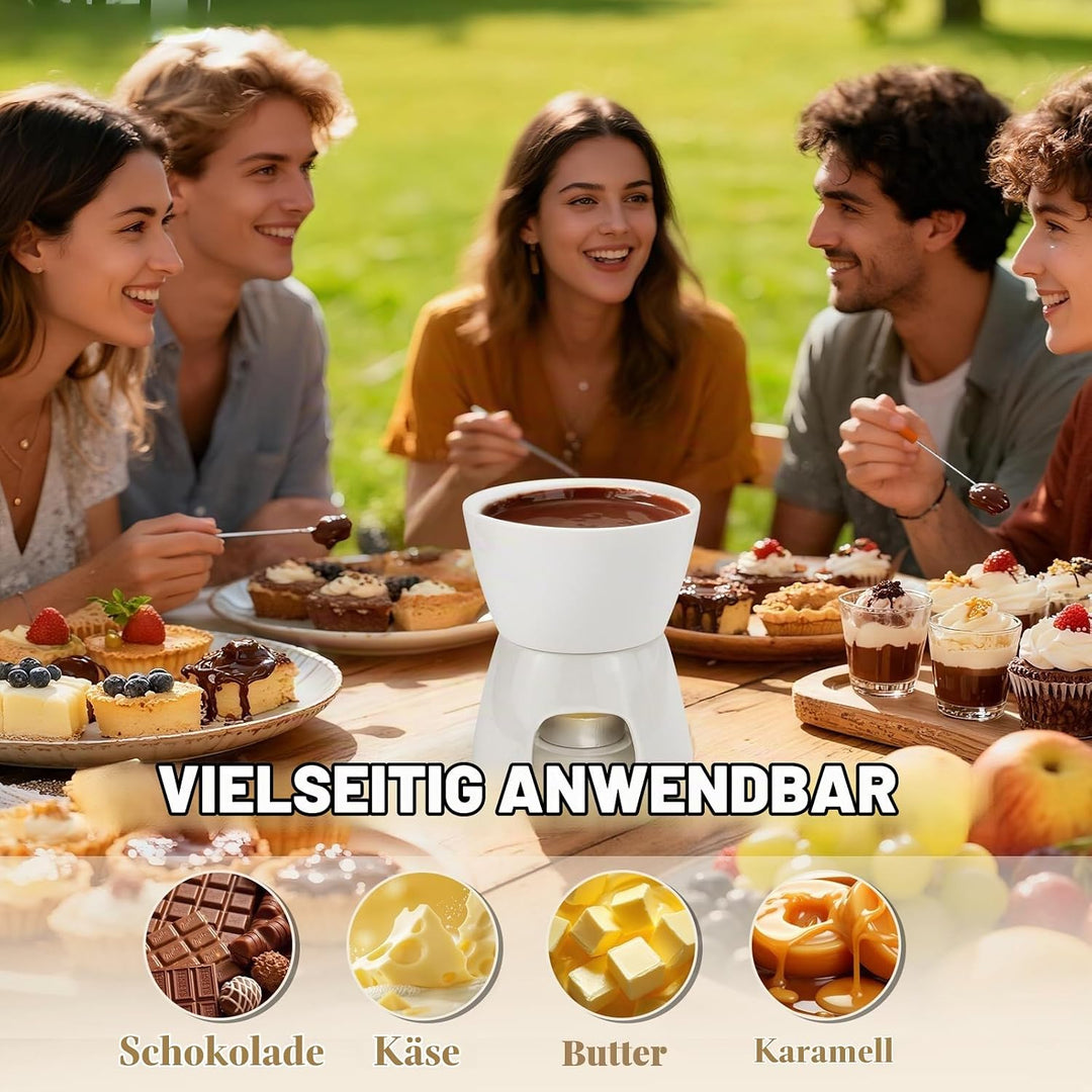 Keramik Schokofondue Tasse Schokoladenfondue Sets, Schoko Fondue Tassen, mit 4 Gabeln, Chocolate Fon