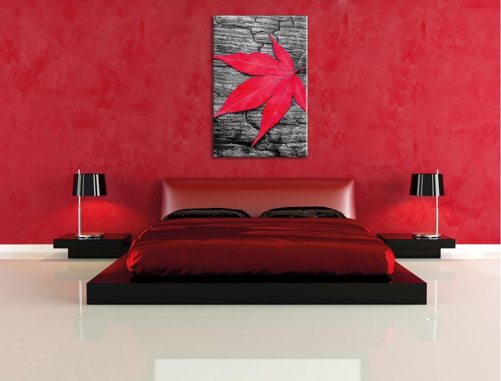 Pixxprint Rotes Ahornblatt im Herbst / 100x70cm Leinwandbild bespannt auf Holzrahmen/Wandbild Kunstd