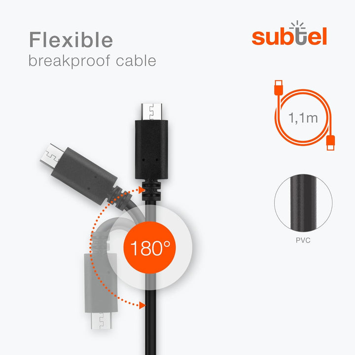 subtel Micro USB Ladegerät - 1A / 1000mA Ersatz Ladekabel kompatibel mit Sony SRS-XB31, SRS-XB10, SR